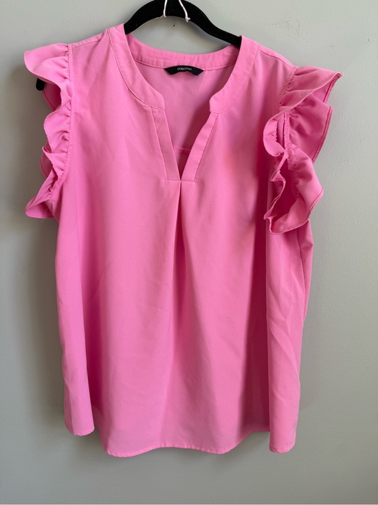 Source Unknown Tops - Bright Pink Ruffle Sleeve V-Neck shirt